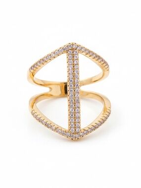Womens Gold Tone Studded Cubic Zirconia Statement Ring